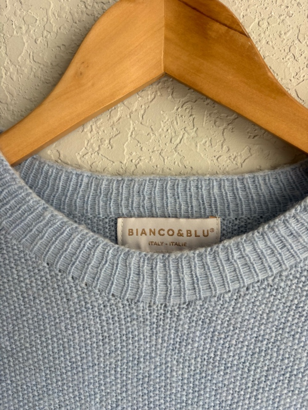 Bianco & Blu Italy Blue Short Sleeve Sweater Small Merino Wool Cashmere Knit Top - Picture 5 of 6